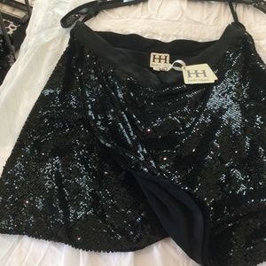 NWT - Haute Hippe Black Sequin Mini Skirt (size L)